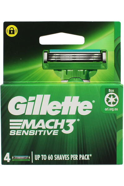 Gillette Mach3 Sensitive replacement blades, pack of 4, for men