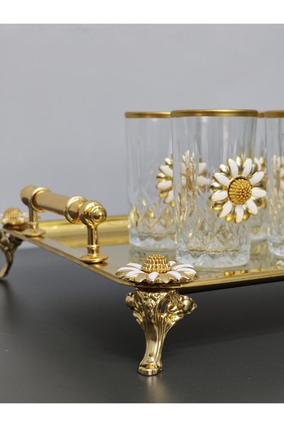 PARILTI HOME COLLECTİON Zemzem Set Gold Tray for 6 People
