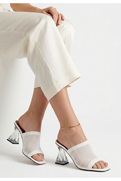 Generic Brand Akva White Knitwear Transparent Heeled Slippers