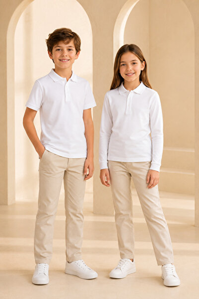 Loule Children's Unisex White 2-Piece Polo Collar T-Shirt Set Short Sleeve + ...