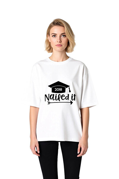 PayBuy Women's Oversize Graduation Themed Graphic Printed 100% Cotton Short S...