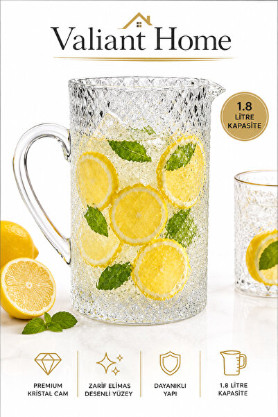 Genel Markalar Elmas Desenli Cam Sürahi 1.8 Litre – Premium Kristal Görünümlü...