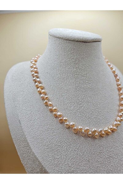 İNCİORA JEWELRY Gerçek Doğal İnci Mor / Somon Başak Dizilim Kolye