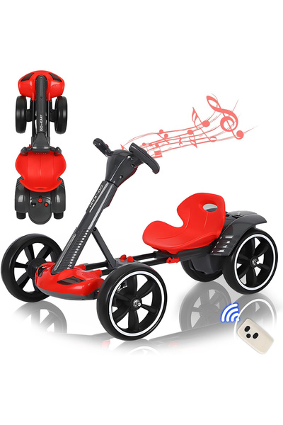 OEM Kart electric pliabil cu telecomandă, muzică și lumini LED – Roșu, Motor 6V