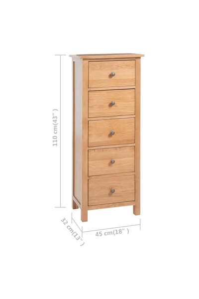 vidaxl Tall Chest of Drawers 45x32x110 cm Solid Oak Wood