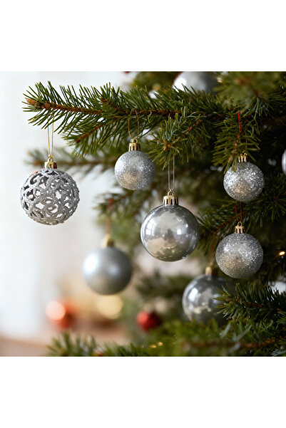 Alista Home Christmas ornament set, 100 ornaments and star tree topper, silver