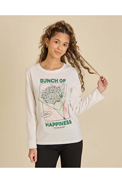 REDTAG Senior Girls White Printed Long Sleeve T-Shirt
