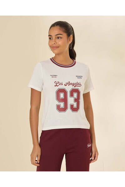 REDTAG Women Ivory Ringer Graphic T Shirt
