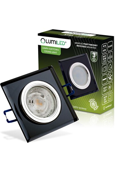 Lumiled Plafonieră LED/Halogen din sticlă GU10 MR16 fixă Ariel Neagră Pătrată