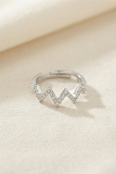 Mega Bazaar Silver Color Zircon Stone Adjustable Zigzag Ring