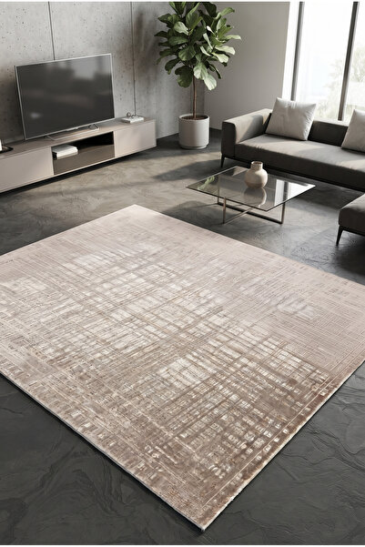 Pastel Modern Geometrik Desenli Vizon Dokuma Halı Oturma Odası Salon Yatak Od...