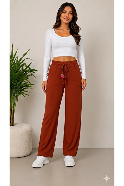 Derya Kurşun Pocketless Elastic Waist Ribbed Trousers 9009