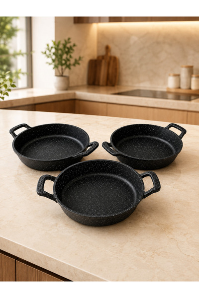 Rivorn 3-Piece 22 cm Granite Pan Set with Self-Handle Handles That Can Go int...