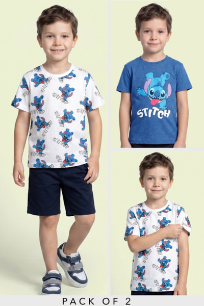 R&B 2 Pack Stitch Print T-Shirts with Short Sleeves