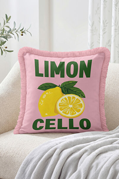 Realhomes غطاء وسادة مزخرف بتصميم عصري وريترو مع نقش "LIMON CELLO" وشكل الليم...