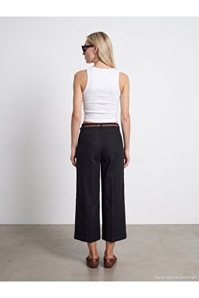 Dilvin 72752 Kemerli Keten Culotte Pantolon-Siyah
