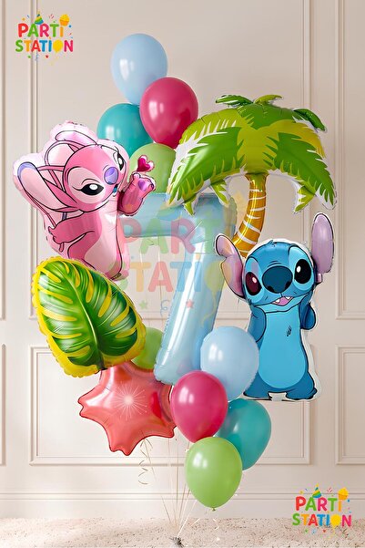 Parti Station Lilo Stitc Balloon and Angel Balloon 7 Years Old 14 Piece Giant...