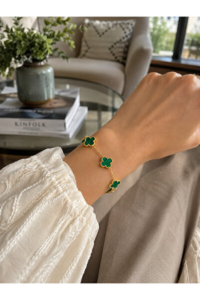 ATALYA ACCESSORY Big Clover Model Green Steel Women's Bracelet