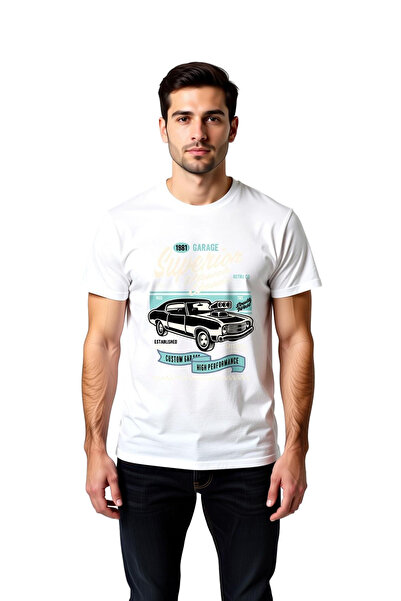 PayBuy Men's Retro Garage Printed T-Shirt 100% Cotton Classic Car Themed Casu...