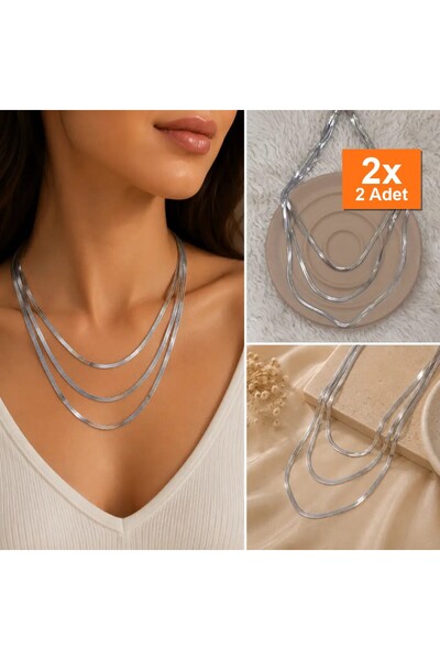 Bozhi Silver Color Snake Chain Multi Layered Look Women's Necklace Silver Ste...