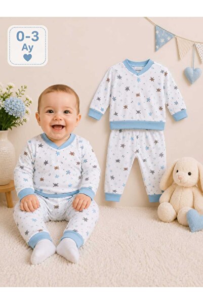 Ravencia Baby Boy Patterned Cotton 2-Piece Top and Bottom Set 0-3 Months