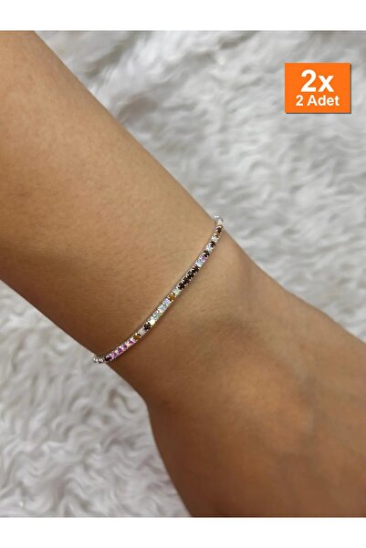 Bozhi Silver Color Multi-Colored Zircon Stone Thin Waterway Bracelet Steel