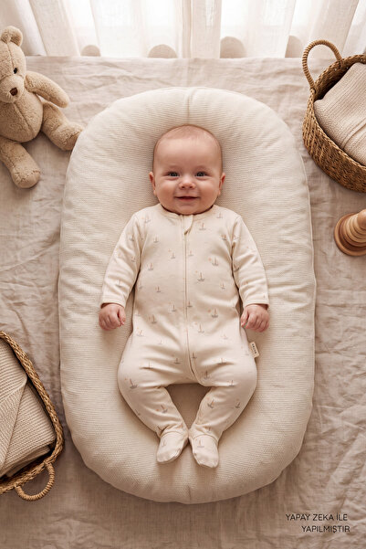 VAUVA Baby Boy Patterned Zippered Booties Jumpsuit 100% Cotton Long Sleeve Ju...