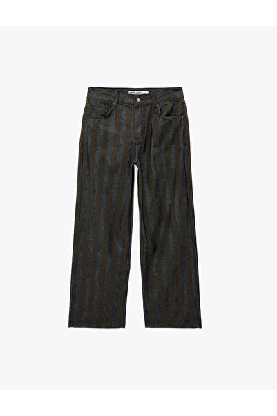 Koton Normal Bel Beş Cepli Düz Paça Pamuklu Çizgili Baggy Denim Pantolon - Ba...