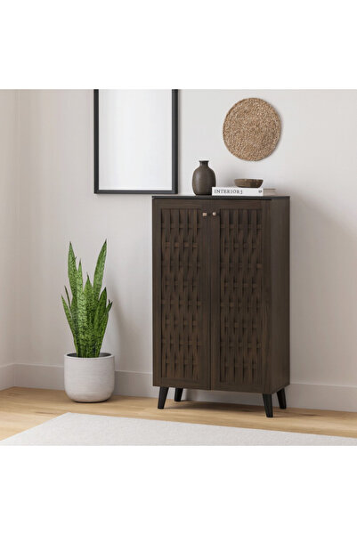 DEC4 Modern Woven Design 2 Door Wooden Shoe Cabinet