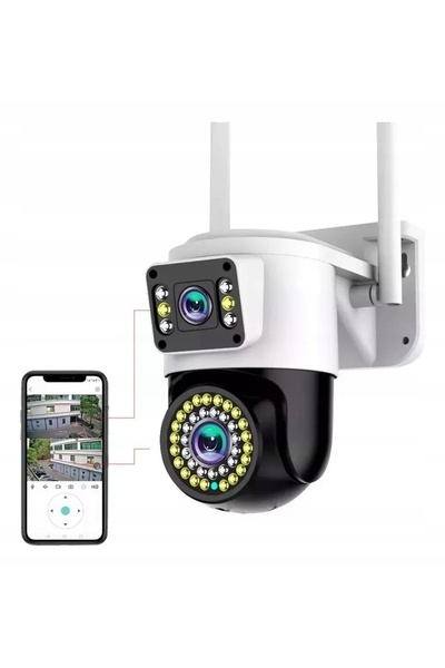 Azaris Cameră IP inteligentă de exterior, rotativă, Dual WiFi, 4K 4MPX, cu al...
