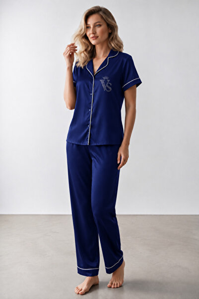VİP SECRET Short-Sleeved Satin Pajama Set - Stone Printed