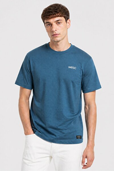 Wesc Men Crew Neck Short Sleeve Brand Logo T-Shirt, Blue