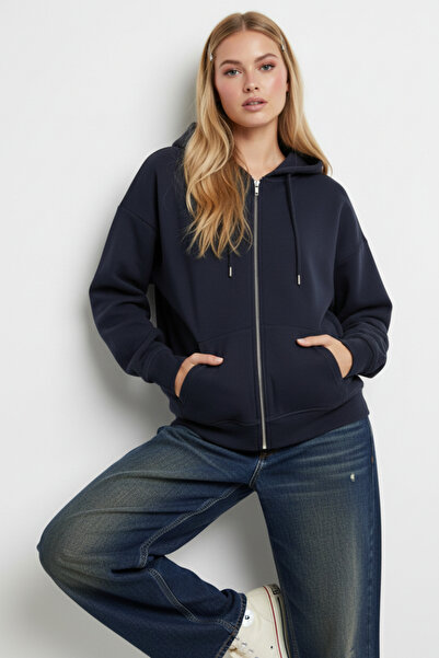 Runades Women's Relaxed Fit Casual Zipper Hooded Sweatshirt Cardigan