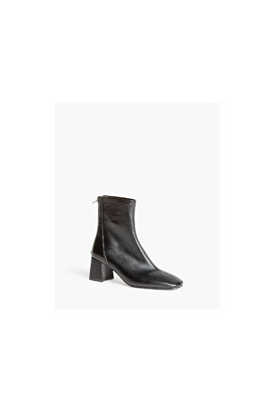 Corina Leather Μαύρο Μποτάκι με τετραγωνο χαμηλό τακούνι
