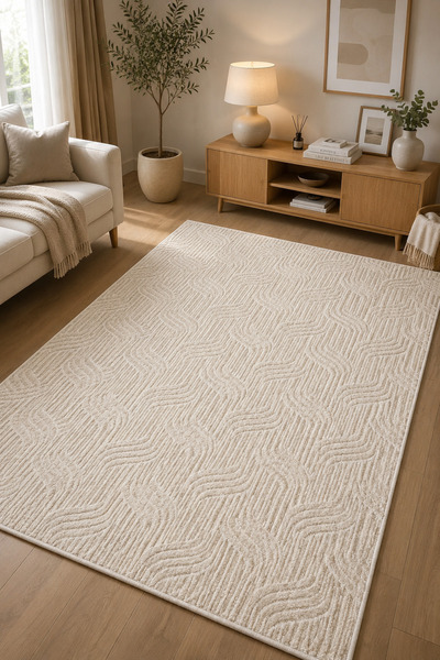 Talvora Home Premium Moopy Bukle Desenli Krem Kaymaz Taban Halı – Yumuşak Dok...