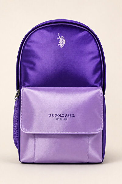U.S. Polo Assn. Purple Lilac Girls' School Bag Shiny Satin Primary School Mid...