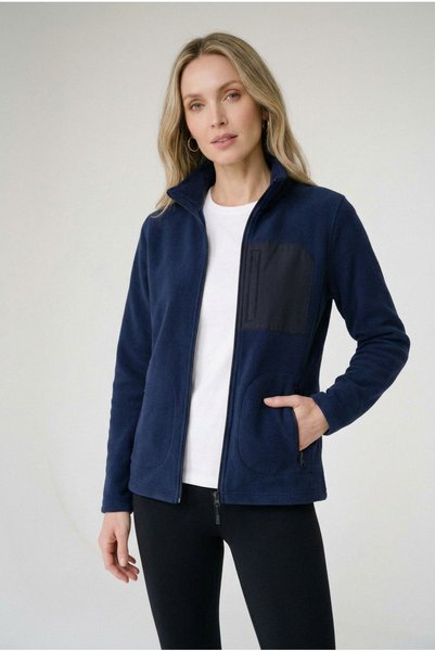 ELAFRO Women's Navy Blue Comfortable Fit Full Zipper Thick Outdoor Fleece Jacket with Front Pockets