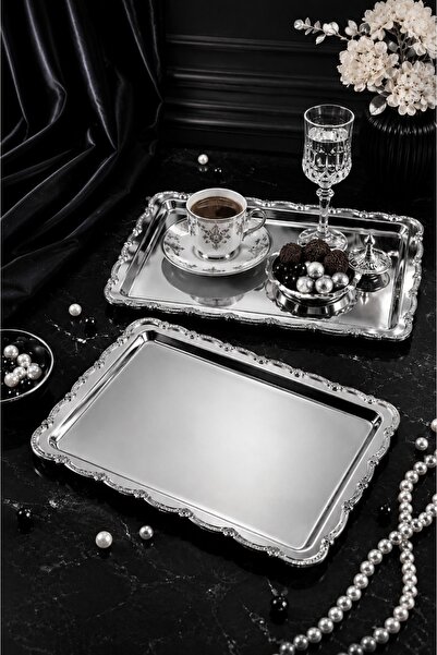 LOVELLO 2-Piece Luxury Silver Tea Coffee Presentation Guest Tray Decoration T...