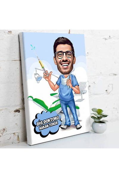 hediyemen Diş Hekimi İçin Karikatürlü Kanvas Tablo