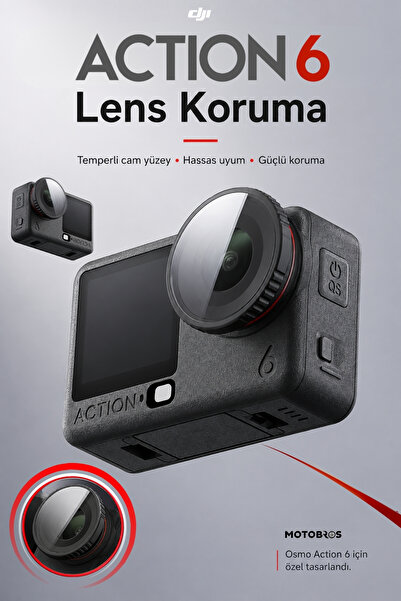 Motobros DJI Osmo Action 6 Lens Koruyucu Cam Uyumlu AL-1 Temperli UV KORUMALI...