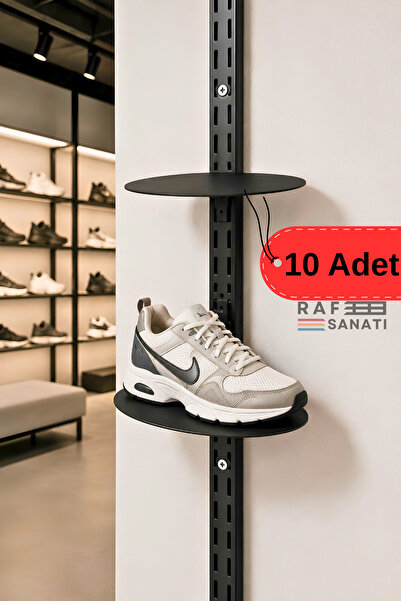10 Adet - Oval Ayakkabılık Konik Dikmeye Geçme– Ayakkabı Standı Rafı – Mağaza Raf Sistemi Ayakkabı Tutucu Siyah