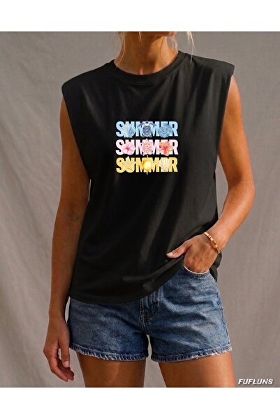 FUFLUNS Colorful Summer Printed Women's Regular Fit Crew Neck Sports Sleevele...