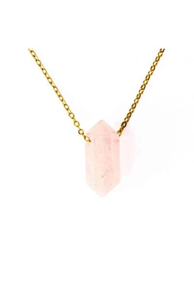 craftmystic Colier din Cuart Roz cu Pandantiv Fatetat Hexagonal