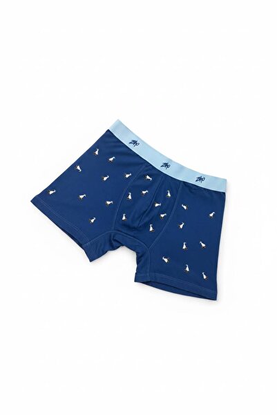 BHO WEAR Pamuklu Beli Lastikli Baskılı Erkek Boxer Mavi