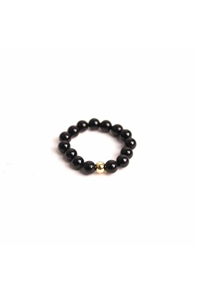 craftmystic Elastic ring with golden ball and 4 mm beads made of natural ston...