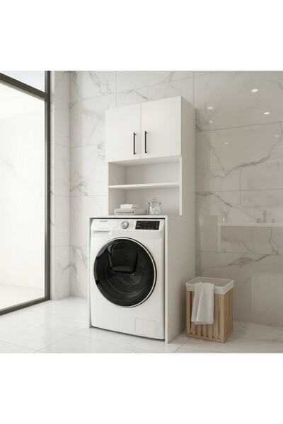 MEBELLİFE VETRO ÇAMAŞIR MAKİNESİ DOLABI / BANYO DOLABI / KAPAKLI VE 4 RAFLI