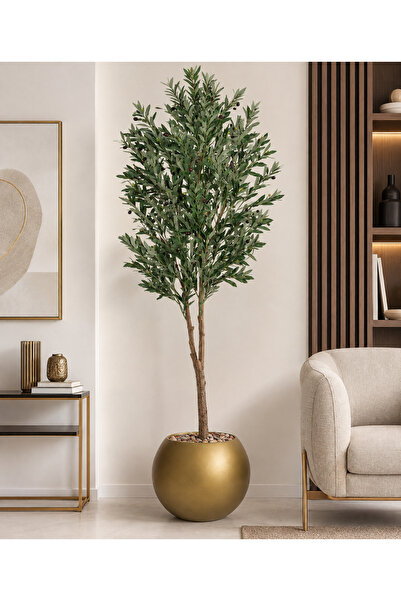 N.zone 220cm Tall Artificial Olive Tree with 40cm Golden Pot & 50cm Diameter,...