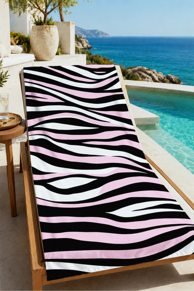 Evmila Pop Art ručnik za plažu sa šarom ružičastih i crnih zebrastih pruga 70...