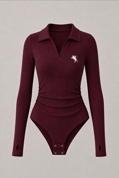 Toum Polo Collar Long Sleeve Ribbed Lycra Premium Bodysuit
