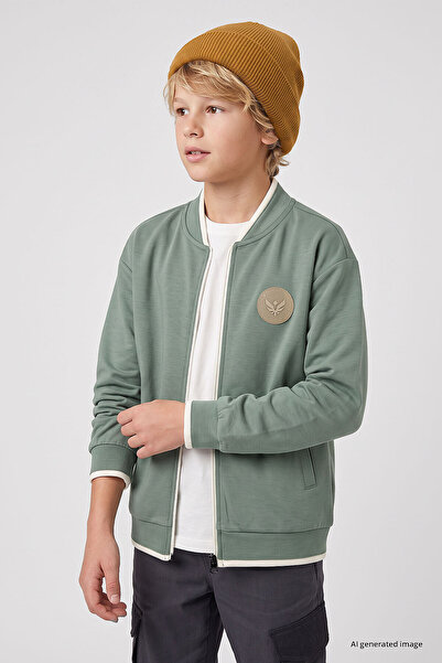 TOMMY LIFE Light Green Standard Fit College Collar Zippered Basic Boys' Jacke...